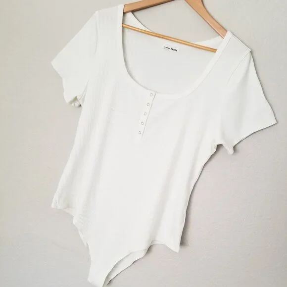Reformation Rawson Ribbed Bodysuit White Plus Size 3X Short Sleeves Classic $78 - Picture 14 of 16